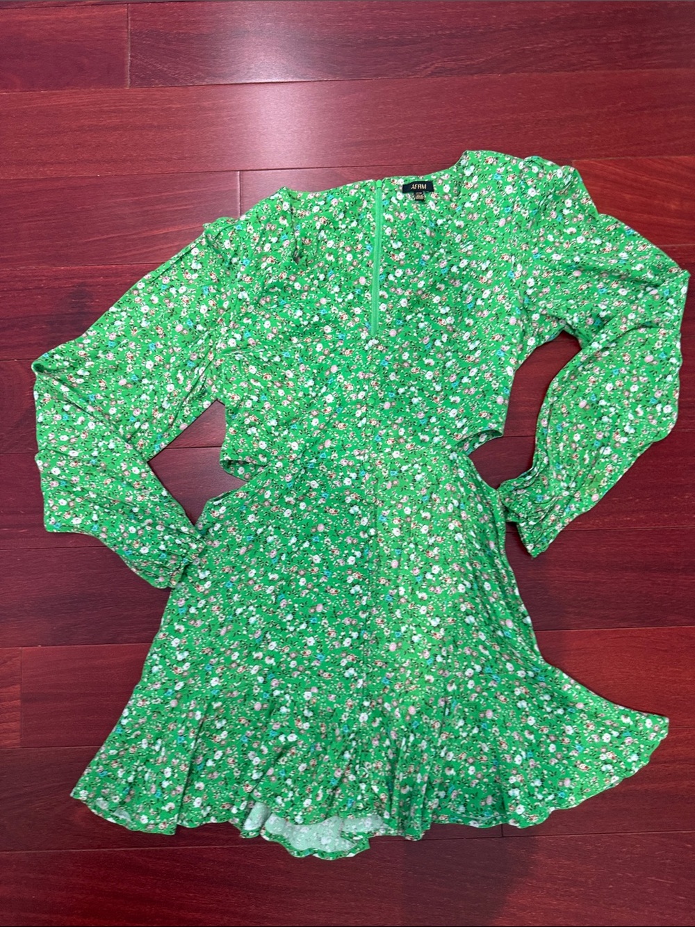 AFRM Green Floral Long-Sleeve Mini Dress (M)